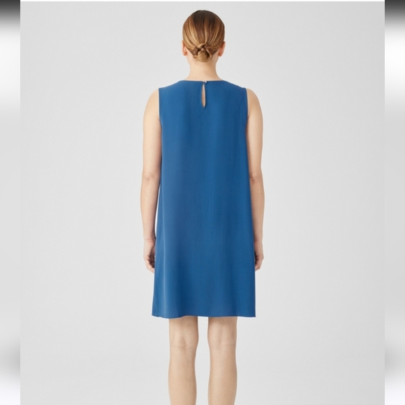 Eileen Fisher Georgette Crepe Round Neck Sleeveless Dress Dark Teal Size Large - Picture 5 of 9